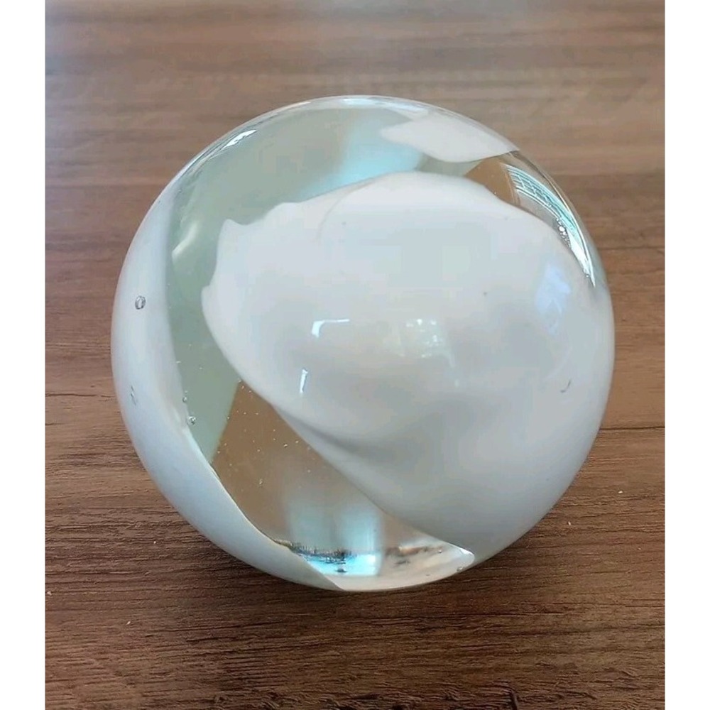 VTG Paperweight Marbleized Swirl White/Clear Glass 2lb 8oz Approx 3.5" Tall VGUC